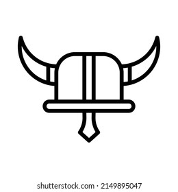 Viking Helmet Icon. Line Art Style Design Isolated On White Background