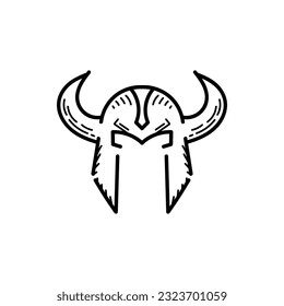 Viking helmet icon logo vector line art hand drawn illustration