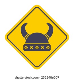 Viking helmet icon on yellow background. warrior sign.