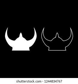 Viking helmet icon outline set white color