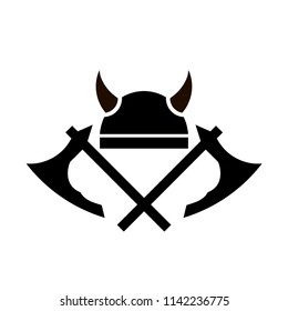 Viking helmet icon with two axes. vector illustration