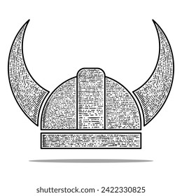 viking helmet icon vector engraving style hand drawn black and white