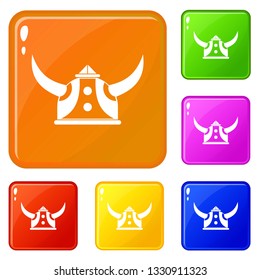 Viking helmet icons set collection vector 6 color isolated on white background