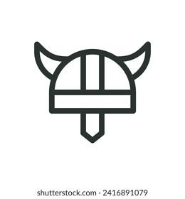 Viking helmet isolted icon, medieval scandinavian horned helm vector symbol with editable stroke