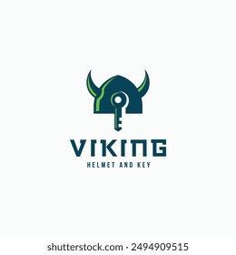 Viking helmet with key logo combination. Vector viking icon illustration