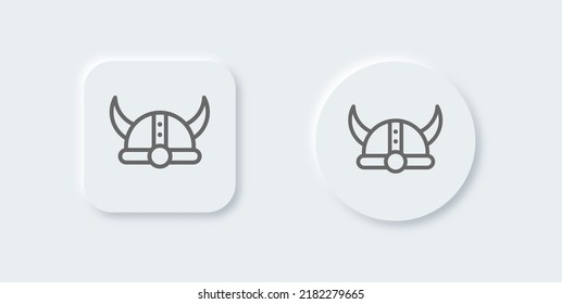 Viking helmet line icon in neomorphic design style. Helmet with horns signs vector illustration.