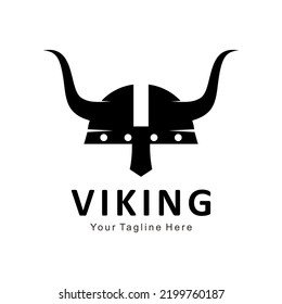 Viking Helmet Logo In Solid Black Style Vector