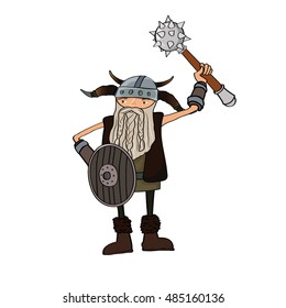 viking in helmet with mace
