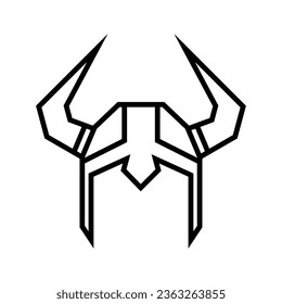 Viking Helmet outline icon logo. Vikings Head Armor design template vector Illustration