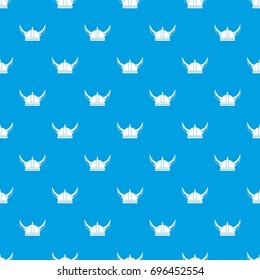 Viking helmet pattern repeat seamless in blue color for any design. Vector geometric illustration