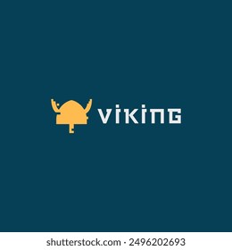 Viking helmet pixel art style minimal logo vector icon illustration. Isolated object on background.