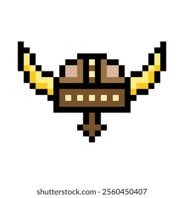 Viking helmet in pixel art style