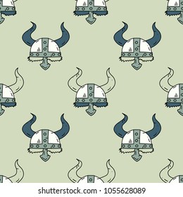 Viking helmet seamless pattern. Original design for print or digital media.