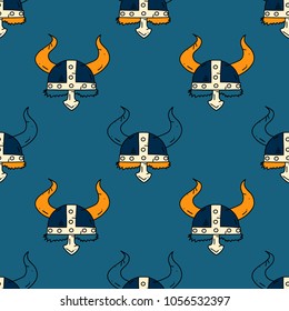 Viking helmet seamless pattern. Original design for print or digital media.