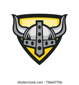 Viking Helmet and Shield Vector Logo Template