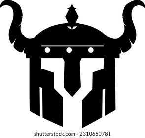 Viking helmet silhouette icon. Viking helmet icon in cartoon style isolated on white background.	
