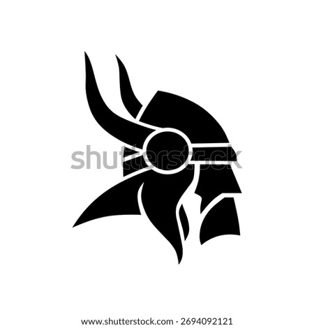 Viking Helmet Silhouette Icon Vector Illustration for Medieval Warrior Culture