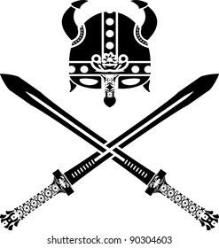 viking helmet and swords. second variant. vector illustration