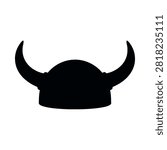 Viking Helmet Vector Icon - Black and White Horned Warrior Hat Silhouette