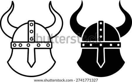 Viking helmets depicted in black and white illustrations side by side.