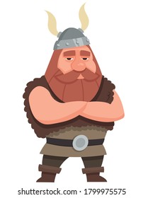 Viking with her arms crossed. Male character in cartoon style.