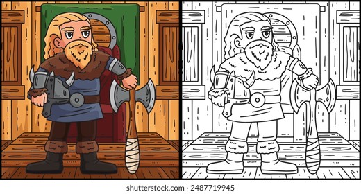 Viking Holding an Axe and Helmet Illustration