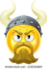 A Viking in a horned helmet emoticon cartoon face icon