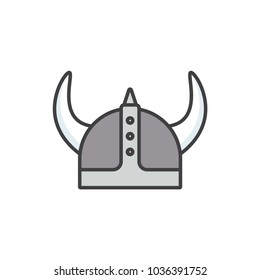 Viking horned helmet flat line colored icon.