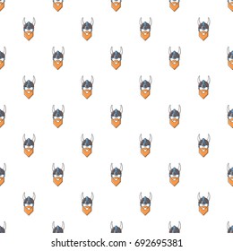Viking in horned helmet pattern in cartoon style. Seamless pattern vector illustration