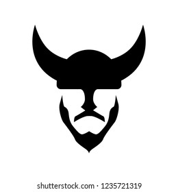 Viking in a horned helmet. Silhouette of scandinavian medieval ancient warrior.