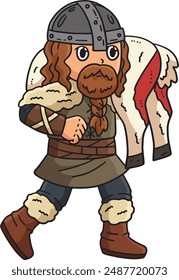 Viking with a Hunt Cartoon Colored Clipart 