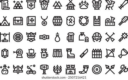 Viking icons collection is a vector illustration with editable stroke.