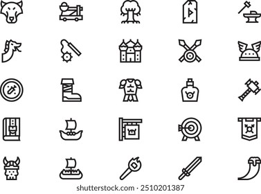 Viking icons collection is a vector illustration with editable stroke.