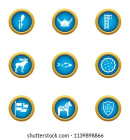 Viking icons set. Flat set of 9 viking vector icons for web isolated on white background