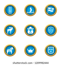 Viking icons set. Flat set of 9 viking vector icons for web isolated on white background