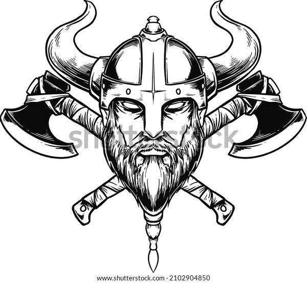 Viking Illustration Black White Vintage Style Stock Vector (Royalty ...