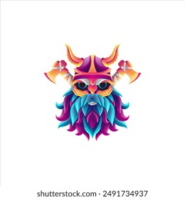 Viking illustration design using colorful gradations