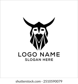 Elemento de design do logotipo da Viking. Cabeça de Guerreiro Em um Capacete Viking com logotipo de rosto.