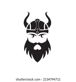 Viking Logo Design. Head of bearded viking warrior with horned helmet