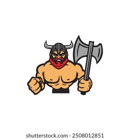 Diseño de logotipo vikingo sosteniendo un arma afilada