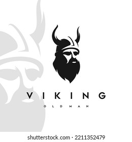Viking Logo Design. Nordic Warrior Symbol. Horned Norseman Emblem. Barbarian Man Head Icon