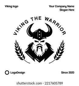 Viking logo design. Nordic warrior symbol. Horned Norseman emblem.