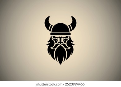 Design do logotipo da Viking. Símbolo de guerreiro nórdico. O emblema da Norseman. Ícone de cabeça de homem bárbaro com capacete de chifre e barba.