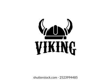 Viking logo design. Nordic warrior symbol. Horned Norseman emblem. Barbarian man head icon with horn helmet and beard.