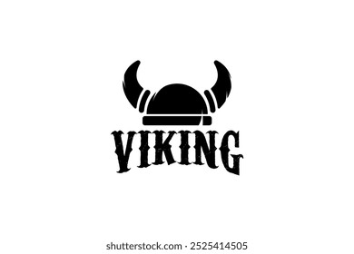 Viking logo design. Nordic warrior symbol. Horned Norseman emblem. Barbarian man head icon with horn helmet and beard.