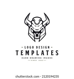 viking logo inspiration, viking logo with human horns skull head vector
