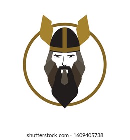 Viking logo isolated on white. Vector sport team logo with Nordic warrior in helmet with wings.