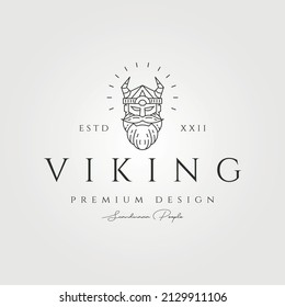 viking logo line art vector with helmet illustration design