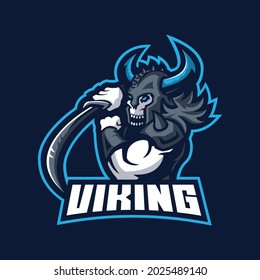 viking logo mascot design vector with modern illustration concept style. viking illustration with a sword in the hand for esport 