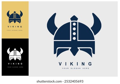 Viking logo. Norse warrior design. Nordic symbol with horns.
horn and brass helmet. Norse mythology. Design for slogan. viking warrior helmet isolated on various backgrounds.